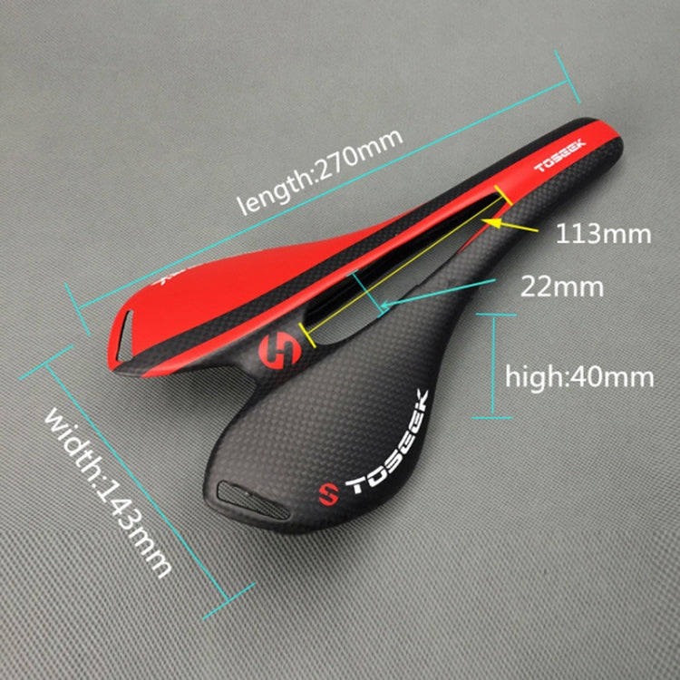 TOSEEK Road Bike Carbon Fiber Seat Bicycle Hollow Seat Saddle, 3K Texture + Light (Red)