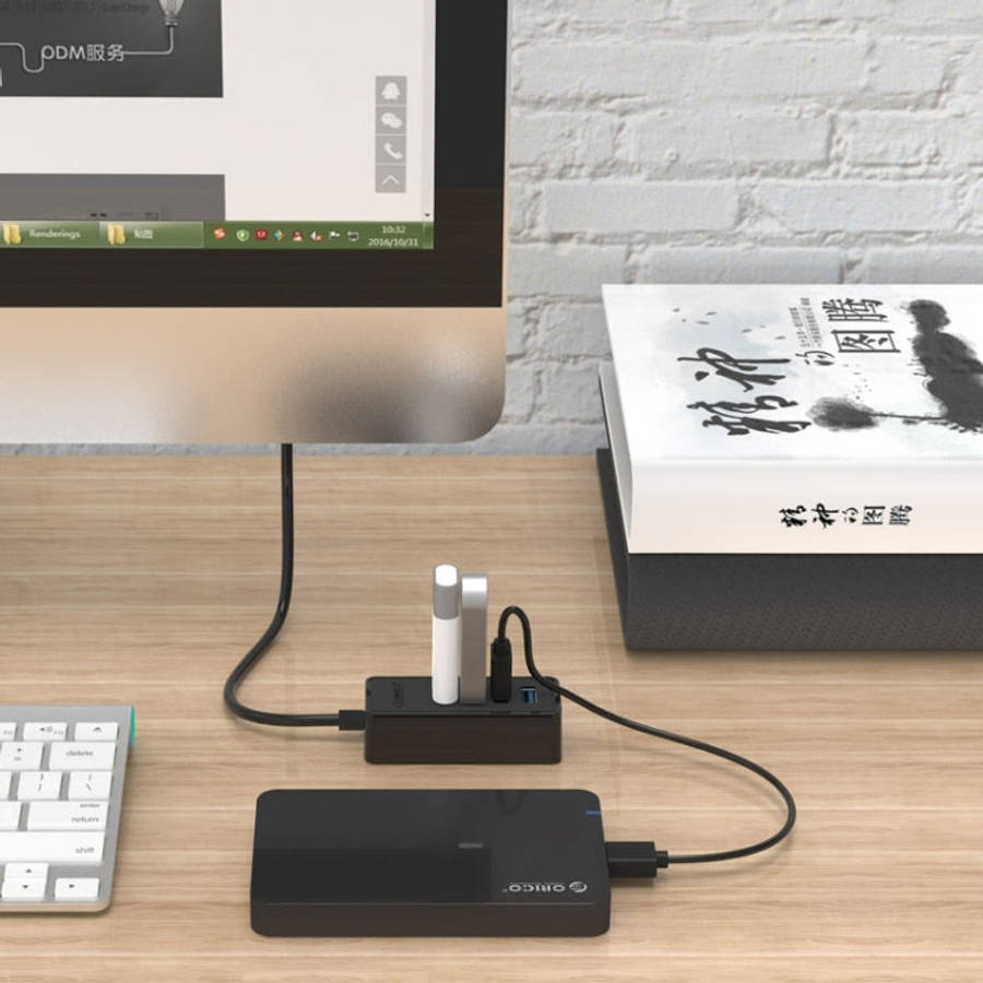 ORICO W5P-U3-100 4-Port USB 3.0 Desktop HUB with 100cm Micro USB Cable Power Supply(Black)