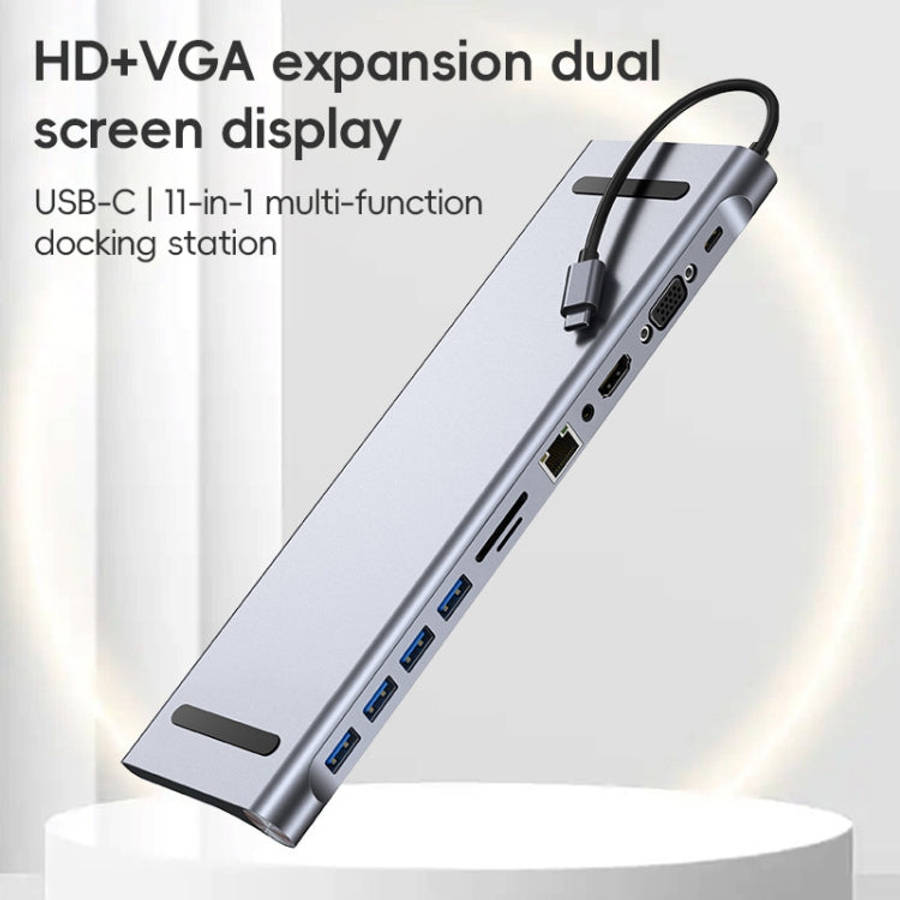 AD-059 11 in 1 USB-C / Type-C to 4K HDMI + VGA + SD / TF Card Slot + Gigabit Ethernet + 3.5mm AUX...