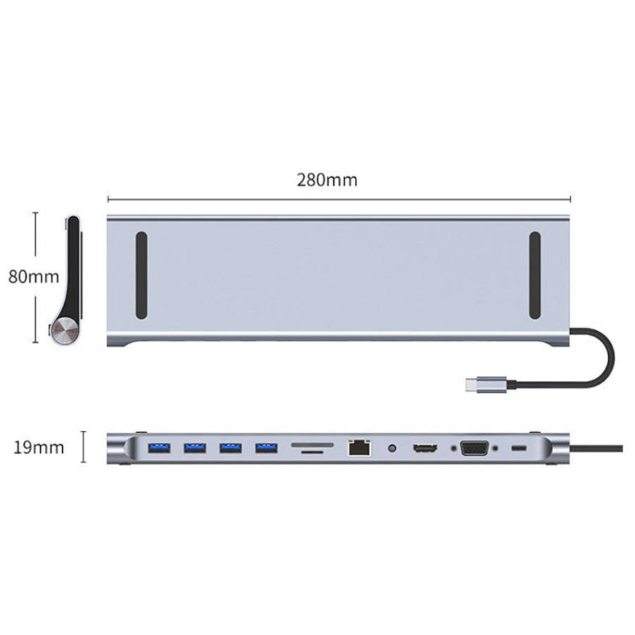 AD-059 11 in 1 USB-C / Type-C to 4K HDMI + VGA + SD / TF Card Slot + Gigabit Ethernet + 3.5mm AUX...