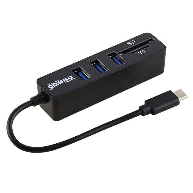 2 in 1 TF & SD Card Reader + 3 x USB Ports to USB-C / Type-C HUB Converter, Total Length: 24cm(Bl...