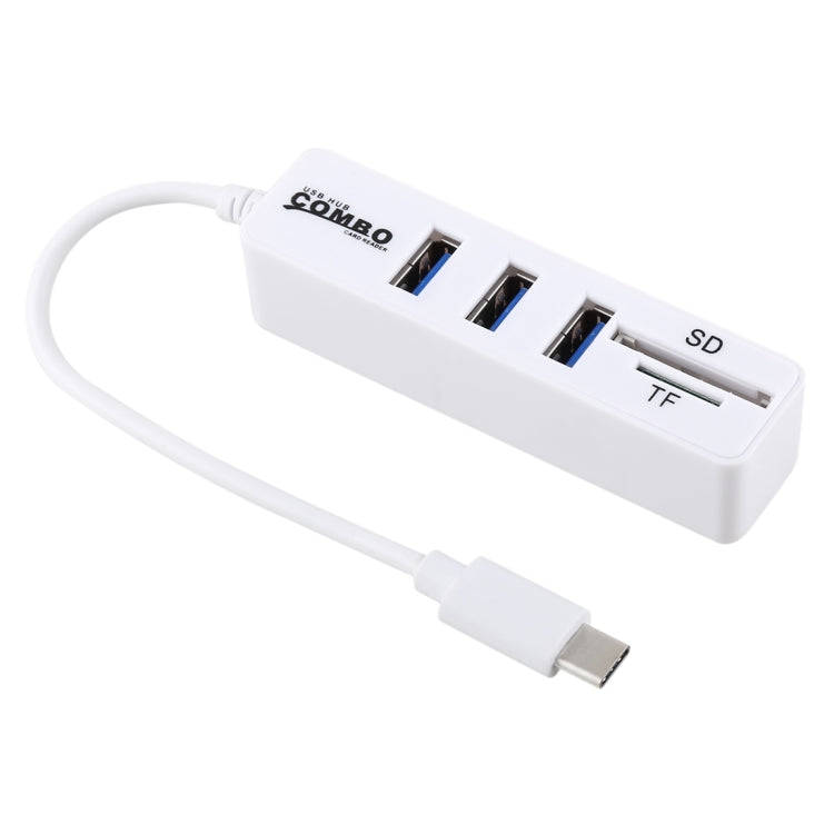 2 in 1 TF & SD Card Reader + 3 x USB Ports to USB-C / Type-C HUB Converter, Total Length: 24cm(Wh...
