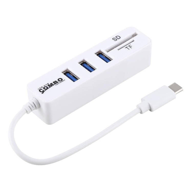 2 in 1 TF & SD Card Reader + 3 x USB Ports to USB-C / Type-C HUB Converter, Total Length: 24cm(Wh...