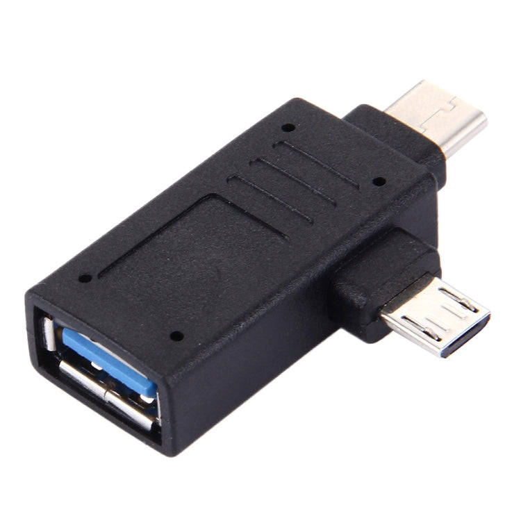 USB-C / Type-C Male + Micro USB Male to USB 3.0 Female Adapter(Black)