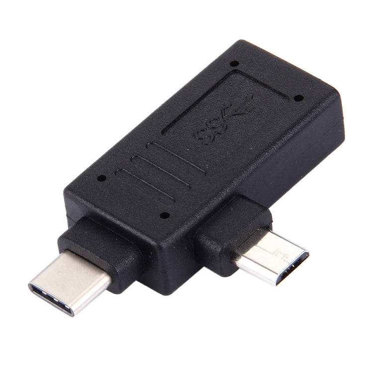 USB-C / Type-C Male + Micro USB Male to USB 3.0 Female Adapter(Black)