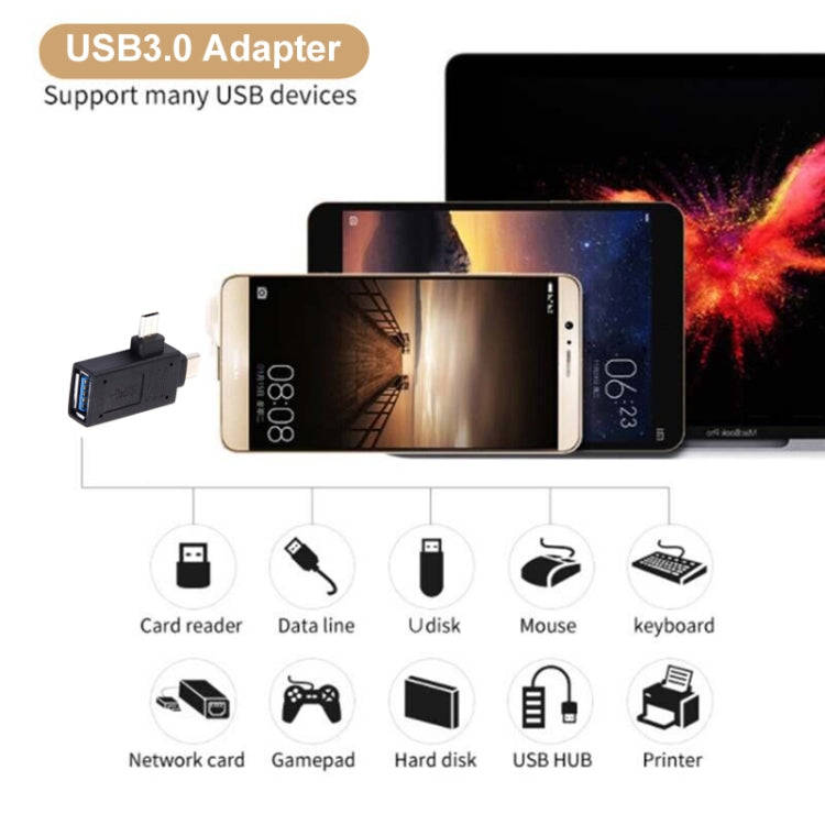 USB-C / Type-C Male + Micro USB Male to USB 3.0 Female Adapter(Black)