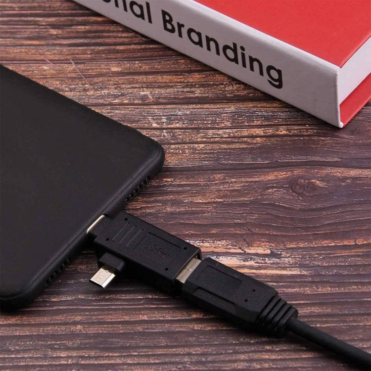 USB-C / Type-C Male + Micro USB Male to USB 3.0 Female Adapter(Black)