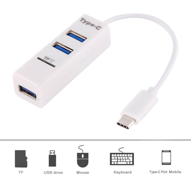 2 in 1 USB-C / Type-C 3.1 to USB 2.0 COMBO 3 Ports HUB + TF Card Reader(White)