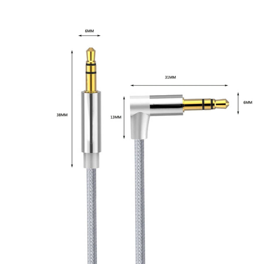 AV01 3.5mm Male to Male Elbow Audio Cable, Length: 1.5m (Silver Grey)