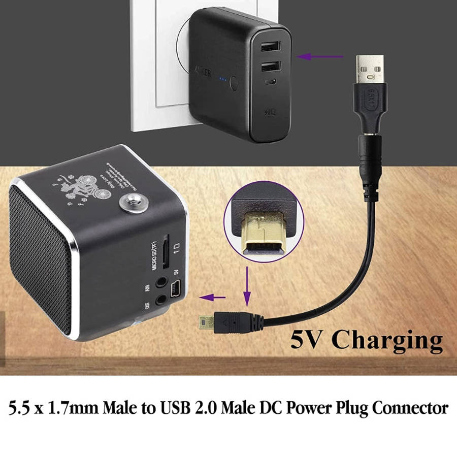 10 PCS 5.5 x 1.7mm Male to USB 2.0 Male DC Power Plug Connector