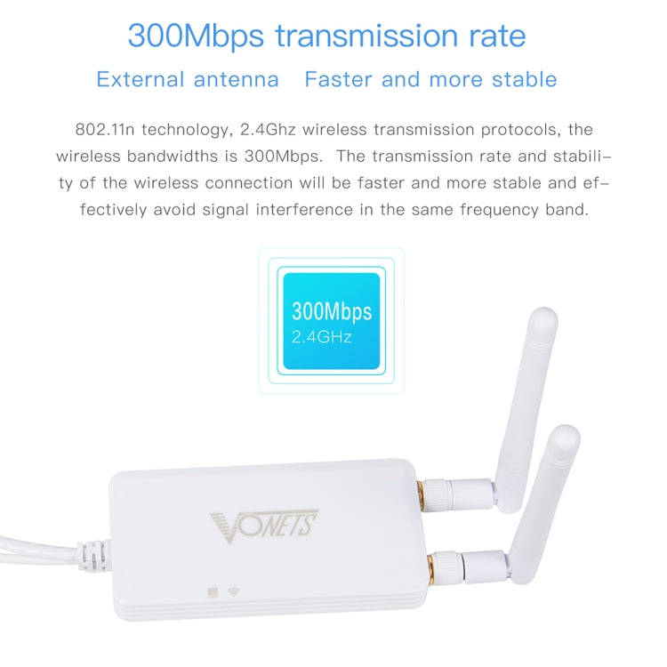 VONETS VAP11S 2.4G Mini Wireless Bridge 300Mbps WiFi Repeater with 2 Antennas
