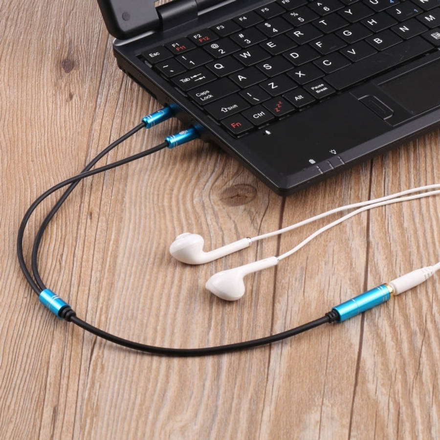 3.5mm Female to 2 x 3.5mm Male Adapter Cable(Blue)