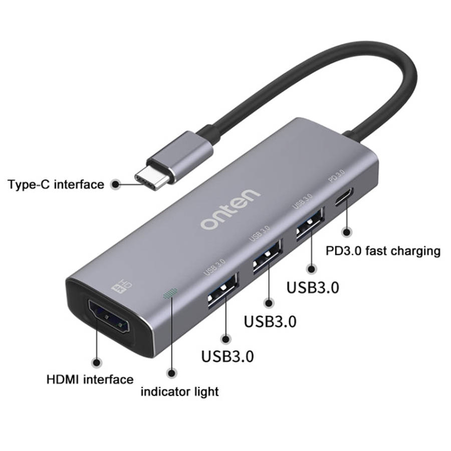 Onten OT-95123 5 in 1 Multifunctional Type-C + USB + HDMI Docking Station, Cable Length: 145mm(Si...