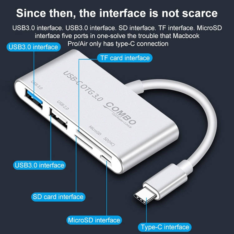 COMBO T-693 5 in 1 USB-C / Type-C to SD / TF / Micro SD Card Slot + USB 3.0 + USB 2.0Ports OTG HU...