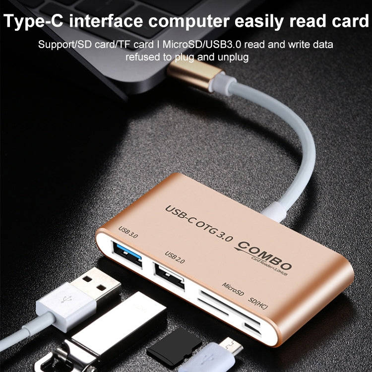 COMBO T-693 5 in 1 USB-C / Type-C to SD / TF / Micro SD Card Slot + USB 3.0 + USB 2.0Ports OTG HU...