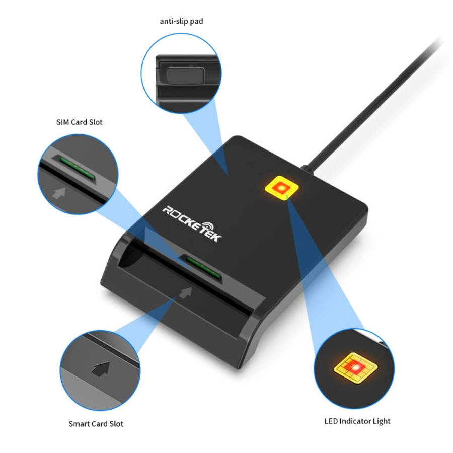 Rcoketek CR301 USB Plug Smart CAC Card Reader USB 2.0 Bank Card SIM Card Tax Reader (Black)