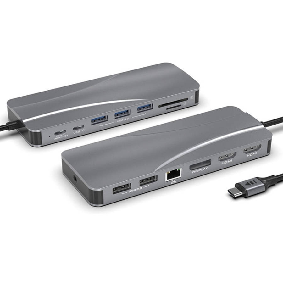 Rocketek HC451 Type-C to 60W PD + 4K HDMI + DP + 100M RJ45 14 in 1 HUB Adapter