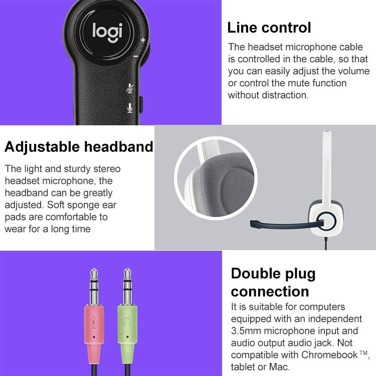 Logitech H150 Wired Headphone Dual 3.5mm Earphone Gaming Headset Stereo with MIC