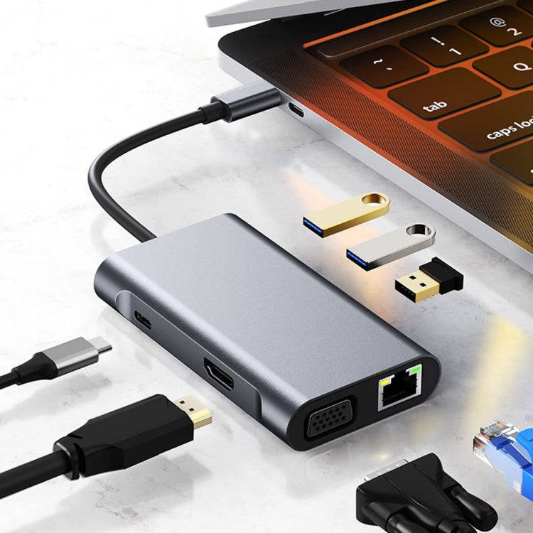 BYL-2111U3 7 in 1 USB-C / Type-C to USB Docking Station HUB Adapter (Silver)