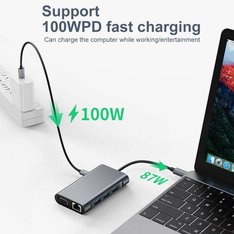 BYL-2111U3 7 in 1 USB-C / Type-C to USB Docking Station HUB Adapter (Silver)