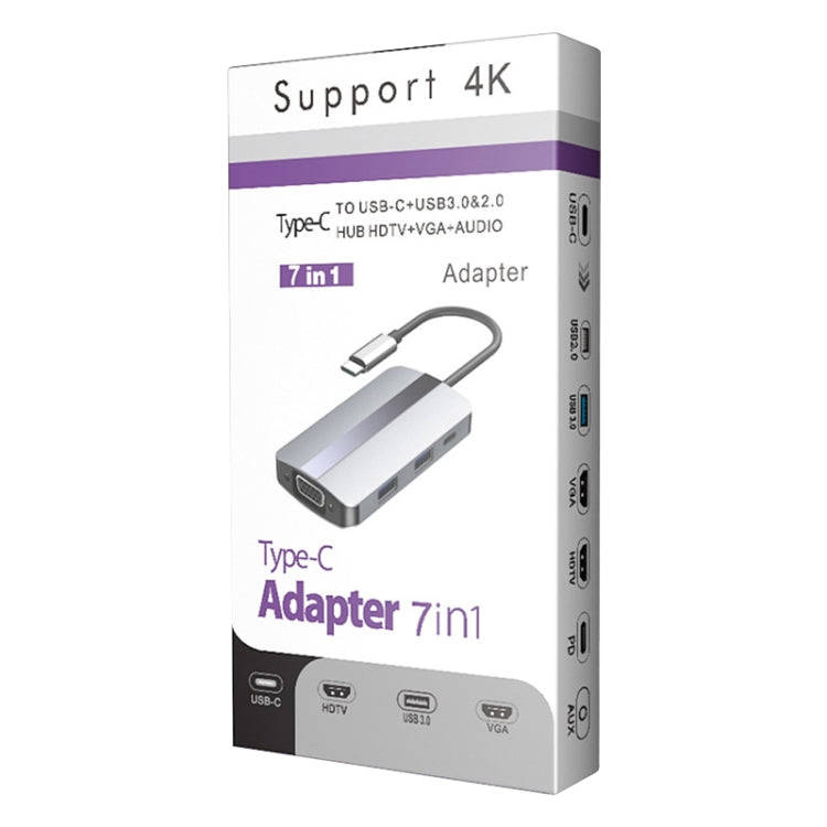 BYL-2106 7 in 1 USB-C / Type-C to USB Docking Station HUB Adapter (Silver)
