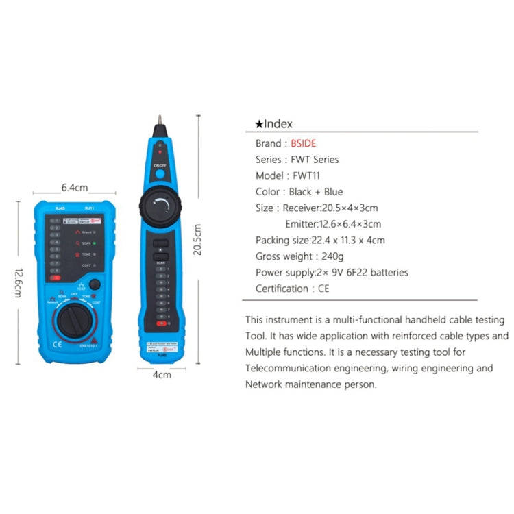 BSIDE FWT11 RJ11 / RJ45 Telephone Wire Tracker Ethernet LAN Network Cable Tester Detector Line Fi...