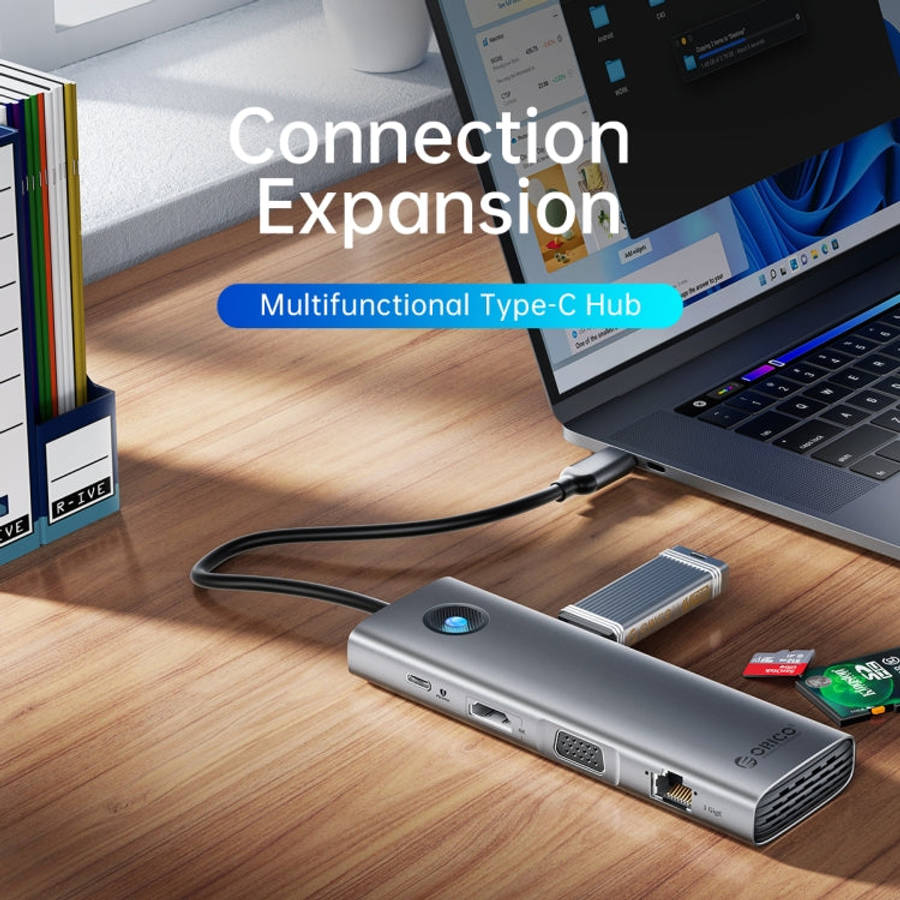 ORICO PW11-8PM Type-C / USB-C 8-in-1 5Gbps Multifunction Docking Station Card Reader (Silver)