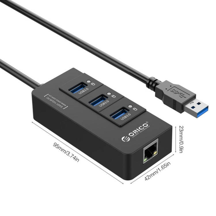 ORICO HR01-U3 ABS 3 Ports USB3.0 HUB Splitter with External RJ45 Gigabit Ethernet Network Card 5 ...