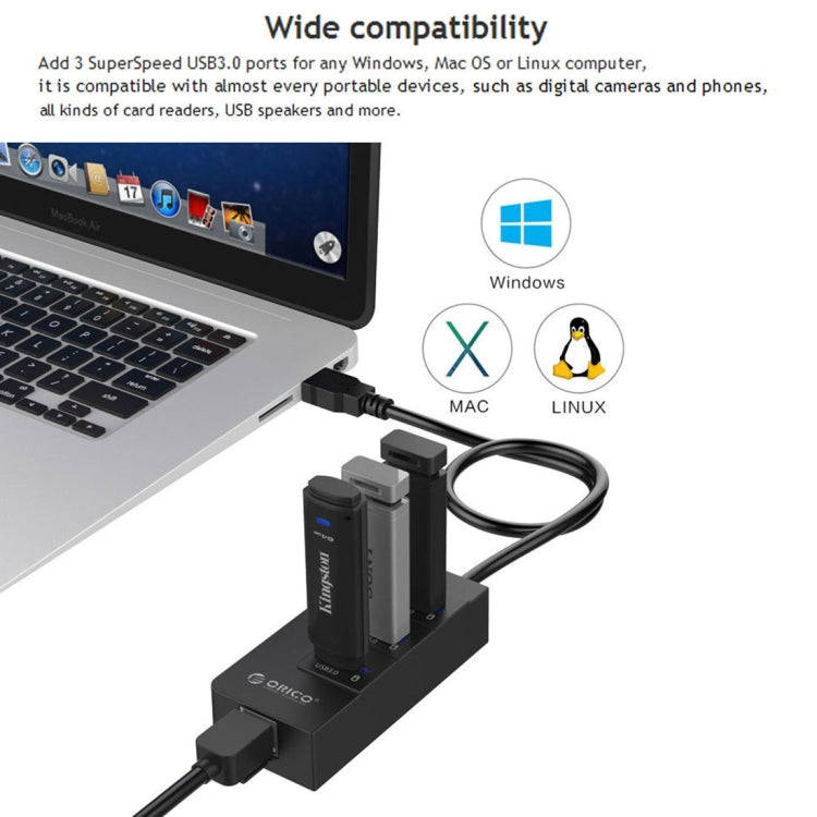 ORICO HR01-U3 ABS 3 Ports USB3.0 HUB Splitter with External RJ45 Gigabit Ethernet Network Card 5 ...