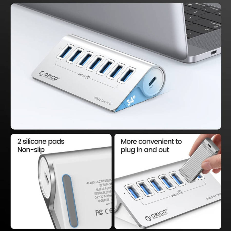 ORICO M3U7 Aluminum Alloy 7-Port USB 3.2 Gen1 5Gbps HUB with 1m Cable(Silver)
