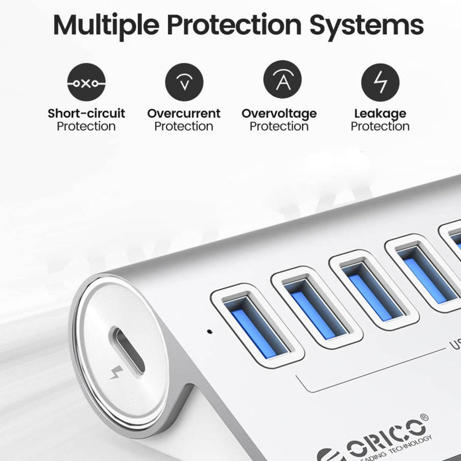 ORICO M3U7-G2 Aluminum Alloy 7-Port USB 3.2 Gen2 10Gbps HUB with 1m Cable (Silver)