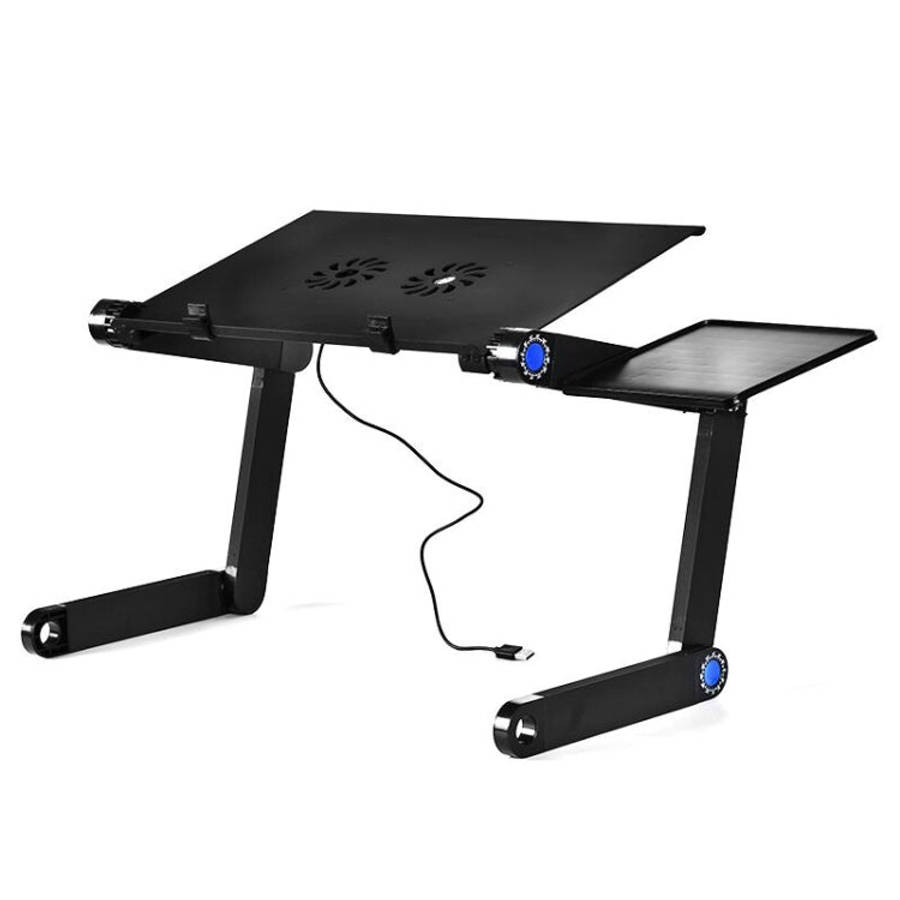 Portable 360 Degree Adjustable Foldable Aluminium Alloy Desk Stand with Double CPU Fans & Mouse P...