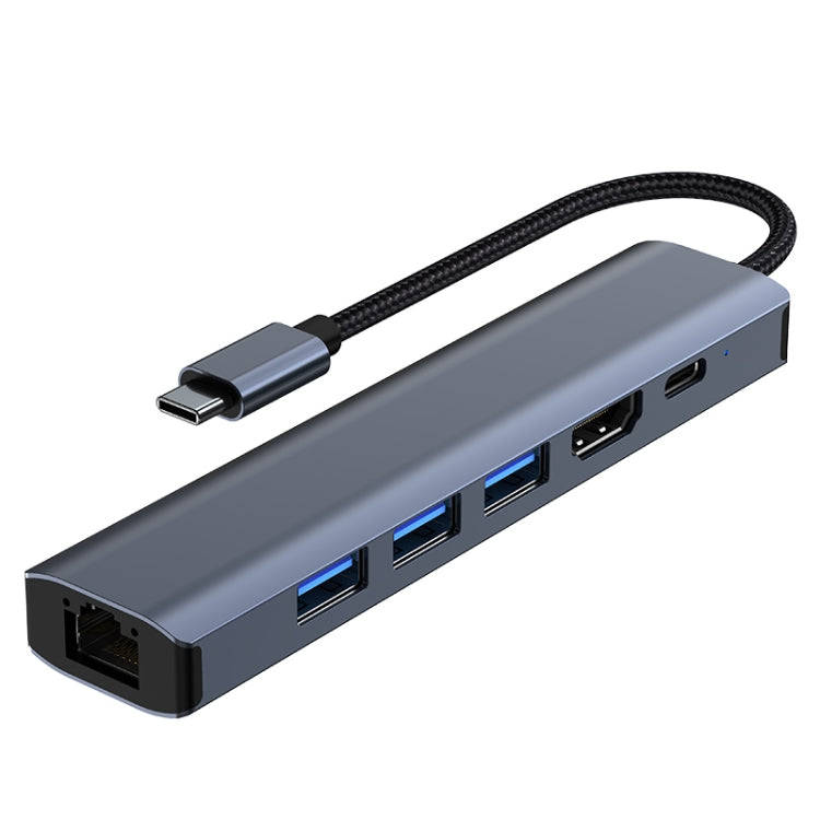 BYL-2210 6 in 1 USB-C / Type-C to USB Multifunctional Docking Station HUB Adapter with 1000M Netw...