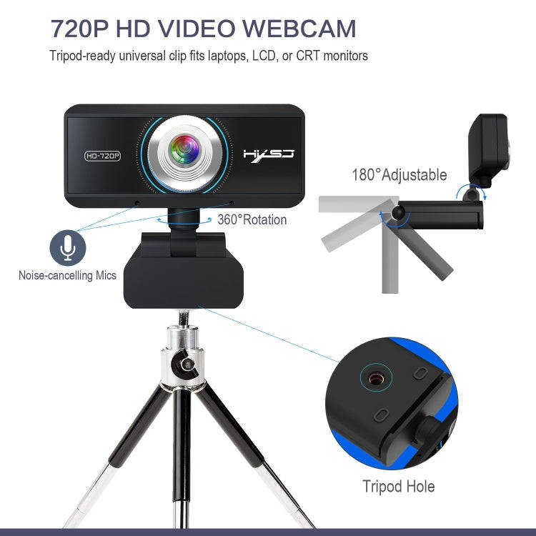 HXSJ S90 30fps 1 Megapixel 720P HD Webcam for Desktop / Laptop / Android TV, with 8m Sound Absorb...