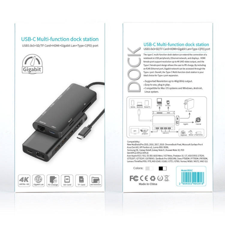 9591C 8 In 1 USB 3.0 x3 + SD / TF Card + HDMI + RJ45 + Type-C / USB-C (PD) Multi-function HUB Con...
