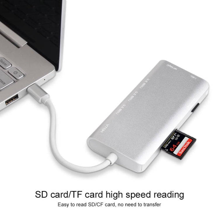 9591C 8 In 1 USB 3.0 x3 + SD / TF Card + HDMI + RJ45 + Type-C / USB-C (PD) Multi-function HUB Con...