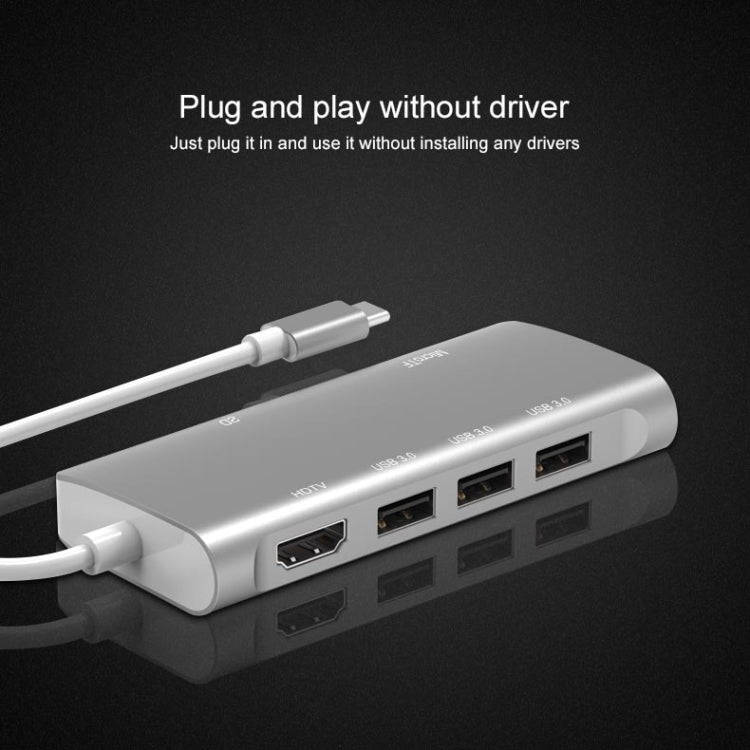 9591C 8 In 1 USB 3.0 x3 + SD / TF Card + HDMI + RJ45 + Type-C / USB-C (PD) Multi-function HUB Con...