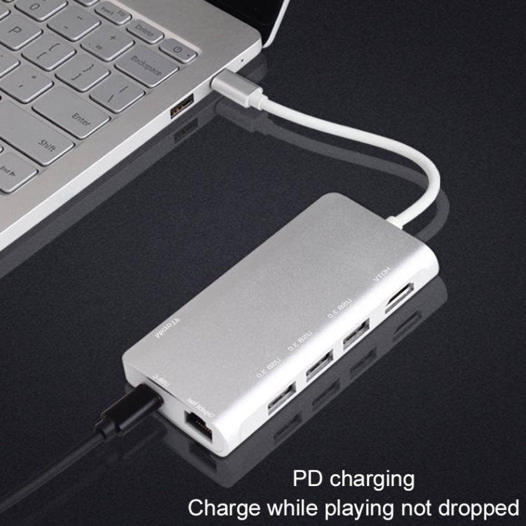 9591C 8 In 1 USB 3.0 x3 + SD / TF Card + HDMI + RJ45 + Type-C / USB-C (PD) Multi-function HUB Con...