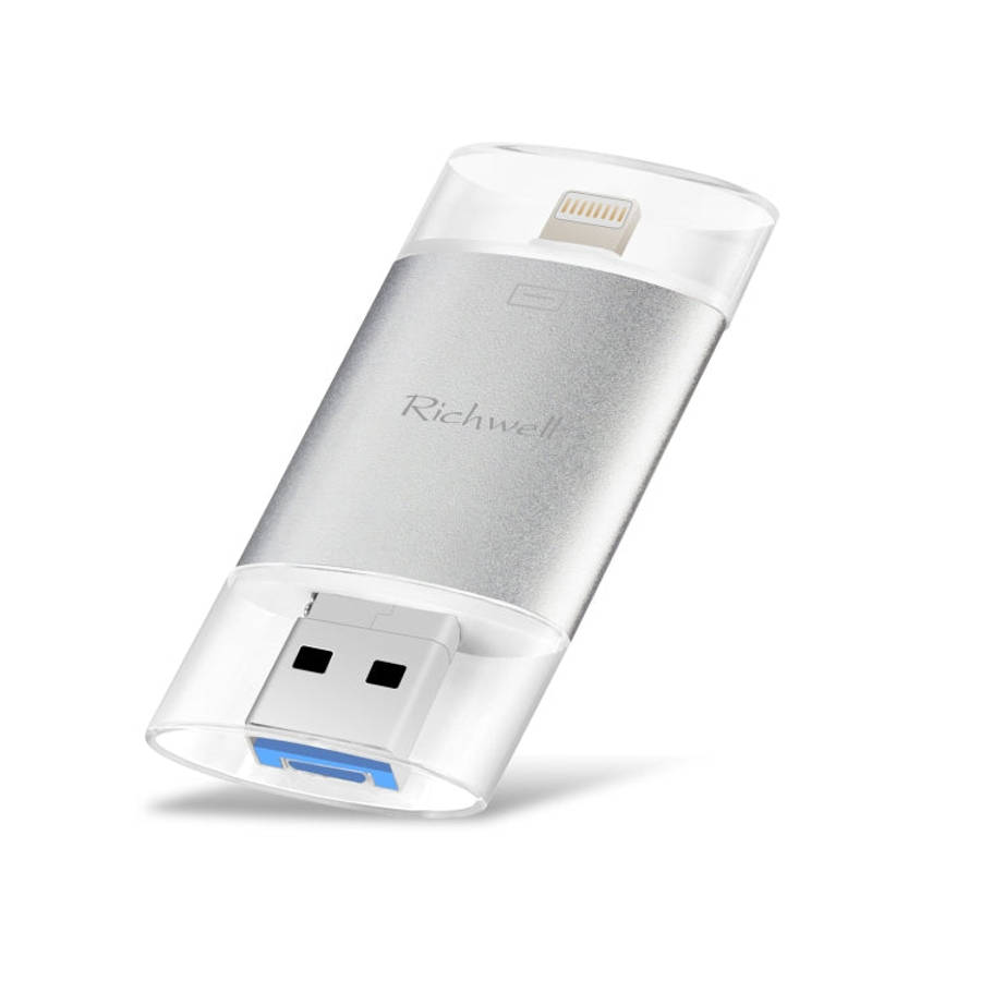 Richwell 3 in 1 128G Type-C + 8 Pin + USB 3.0 Metal Double Cover Push-pull Flash Disk with OTG Fu...