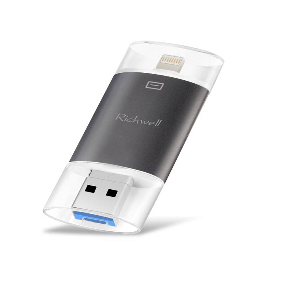 Richwell 3 in 1 64G Type-C + 8 Pin + USB 3.0 Metal Double Cover Push-pull Flash Disk with OTG Fun...