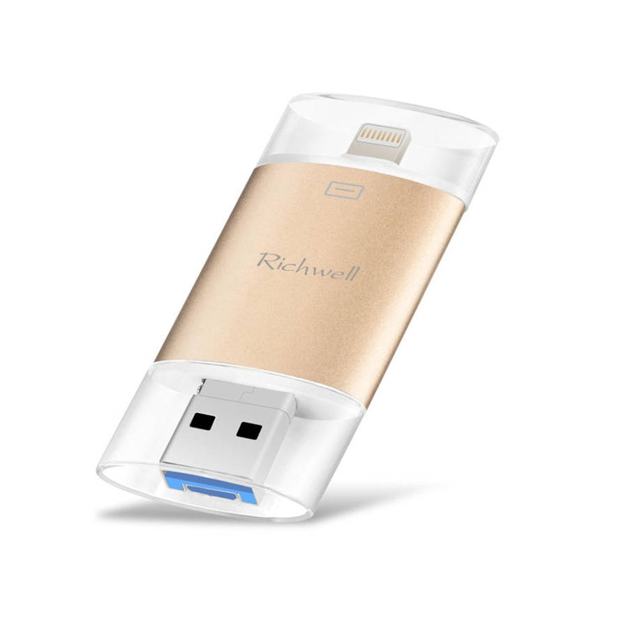 Richwell 3 in 1 64G Type-C + 8 Pin + USB 3.0 Metal Double Cover Push-pull Flash Disk with OTG Fun...