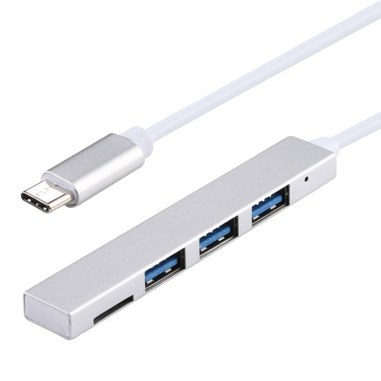 T-818 TF + 3 x USB 3.0 to USB-C / Type-C HUB Adapter (Silver)