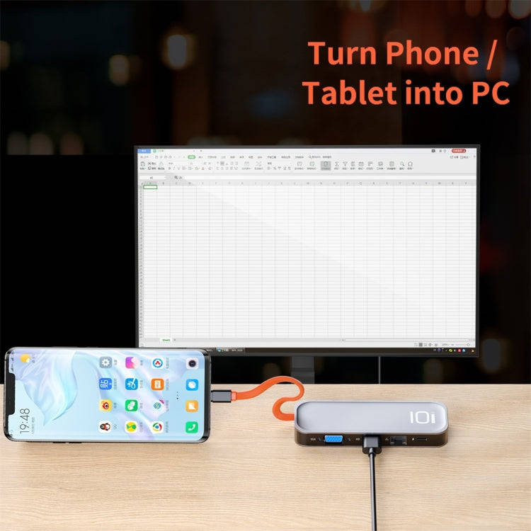 ROCK TR01 10 In 1 Type-C / USB-C to HDMI + VGA Multifunctional Extension HUB Adapter(Silver)