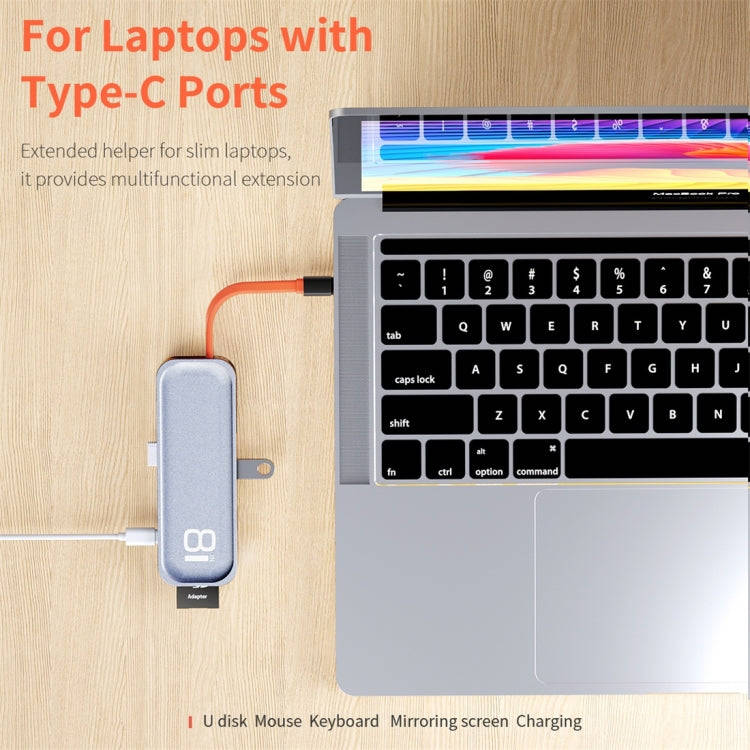 ROCK TR03 8 In 1 Type-C / USB-C to HDMI Multifunctional Extension HUB Adapter (Grey)