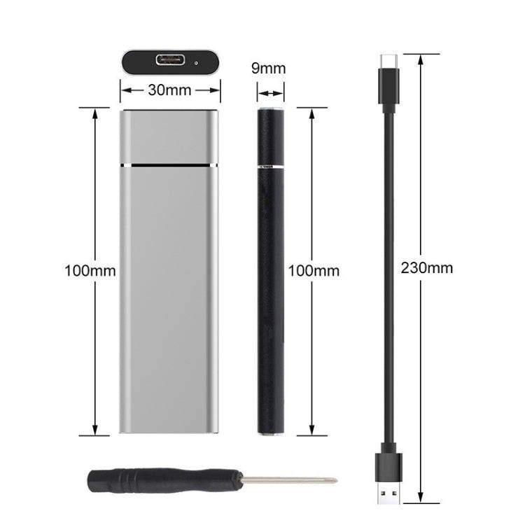 M.2 NGFF to USB-C / Type-C USB 3.1 Interface Aluminum Alloy SSD Enclosure(Black)