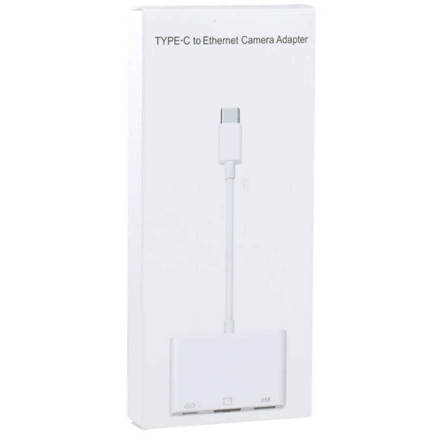 NK-107 TC 3 in 1 USB-C / Type-C Male to USB + Ethernet + Type-C Power Female Adapter