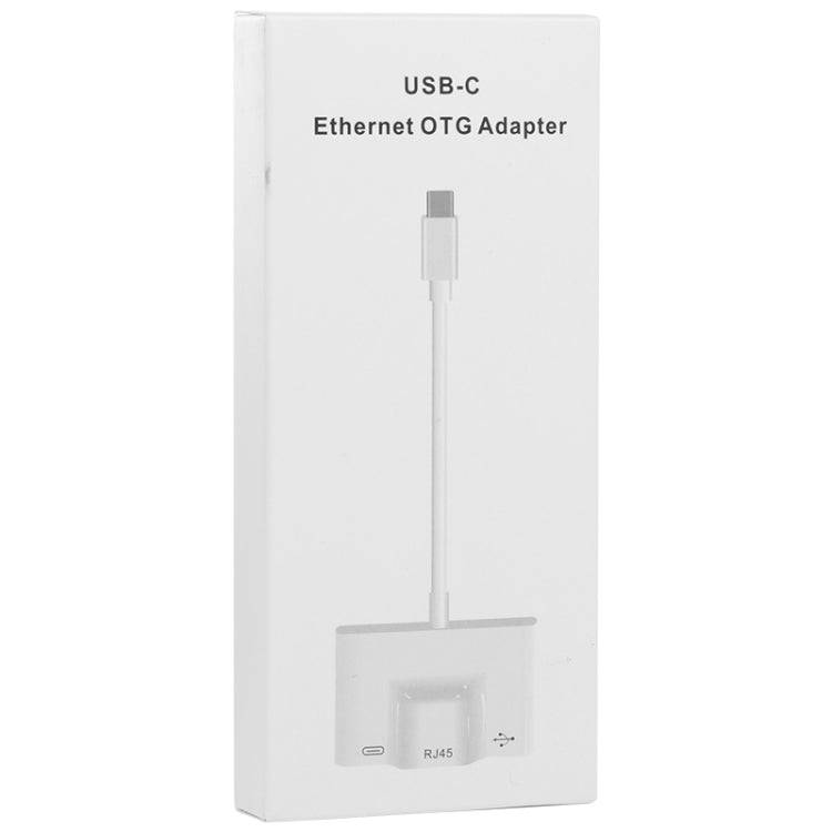 3 in 1 USB-C / Type-C Male to USB + 100M RJ45 Ethernet + Type-C Power Female Adapter