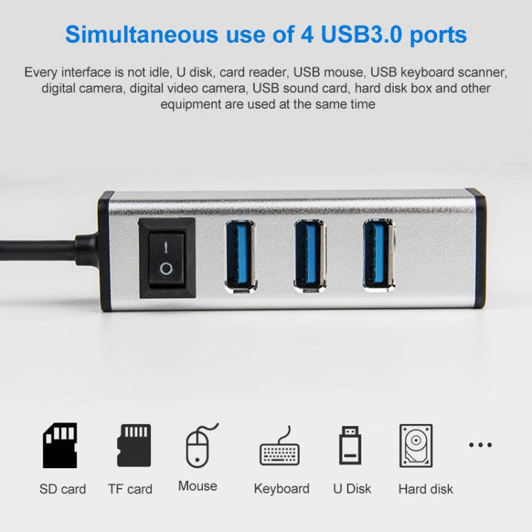 USB-C / Type-C to 4 USB 3.0 Ports Aluminum Alloy HUB with Switch (Silver)