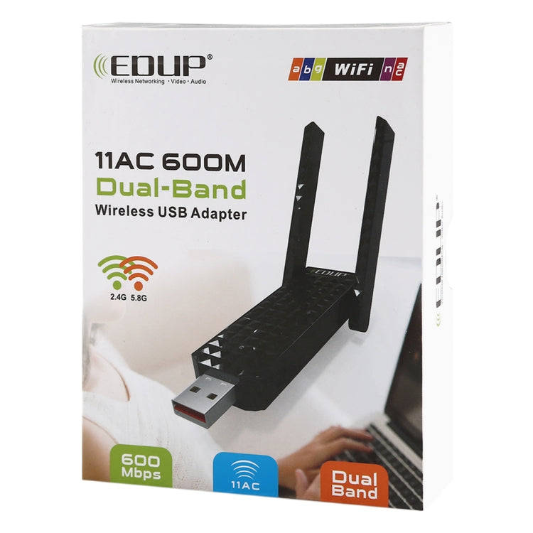 EDUP EP-AC1625 600Mbps 2.4G / 5.8GHz Dual Band Wireless 11AC USB 2.0 Adapter Network Card with 2 ...
