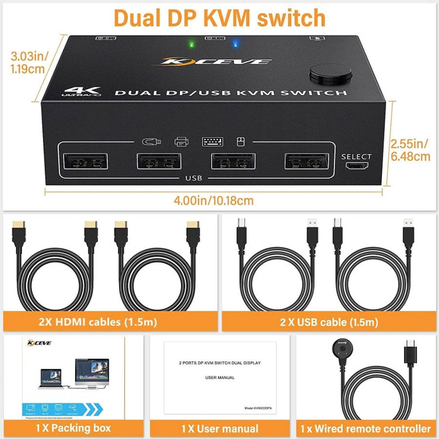 KC-KVM202DPA-USB2.0 DP 3DP+3DP KVM Switch (Black)